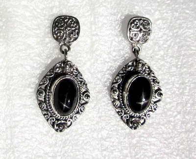 Pendientes Diopsido Estrella Negra / Plata de Ley 925 / 1,5 pulgadas de largo / 8,58 quilates Foto 1 de 4