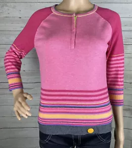 i.e. Relaxed Sweater Small Pink Striped Button Raglan Sleeve Thin Knit Adorable - Picture 1 of 12