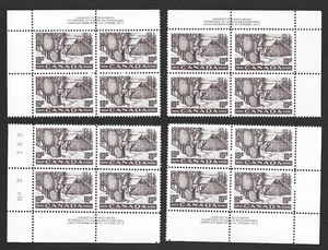 CANADA SC#301 FUR RESOURCES, DRYING SKINS, 4 CORNER PL. BL. #2 SET, MNH - Picture 1 of 1