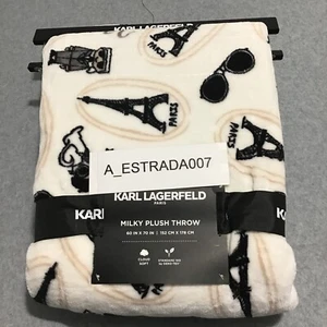 NWT KARL LAGERFELD PARIS Milky Plush Throw Blanket w/Logo Size 60" x 70" - Picture 1 of 5