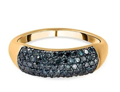 925 Sterling Silver Blue White Natural Diamond 18K Vermeil Gold 0.50cts  Ring  - Image 1 of 4