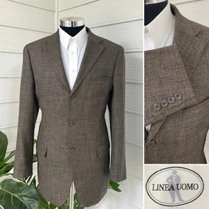 Linea Uomo Mens Three Button Brown Blazer Tweed Sport Coat Jacket Size 41R - Picture 1 of 10