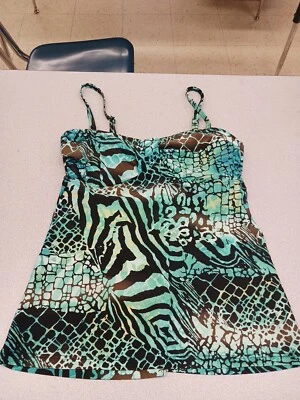 Blusa de banho Croft & Barrow Tankini tamanho 10 azul geométrica abstrata aquarela - Imagem 1 de 3