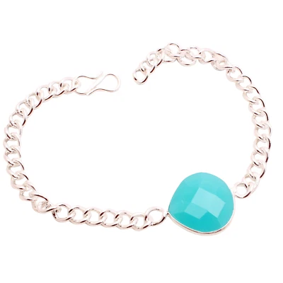 Facettiert Chalzedon Edelstein Versilbert Armband Handmade Schmuck Geschenk 10 G - Bild 1 von 3