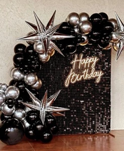 Black Shimmer Wall Backdrop 10 pcs Sequin Wall Panels for Party Backdrop - Picture 1 of 10