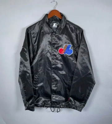 Starter Black Label Montreal Expos Satin Jacket Adult Small Cheetah Snap Button - Image 1 of 4