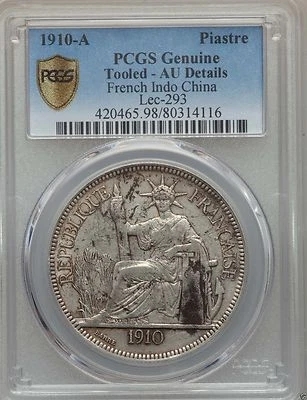 F001 Rare French Indo China Piastre silver 1910-A PCGS Au, Mintage only 760K - Image 1 of 2