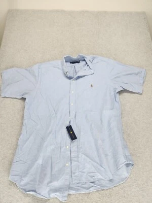 Ralph Lauren 短袖纽扣衬衫蓝色棉质 XLT 带标签有污渍! — 第 1/4 张图片