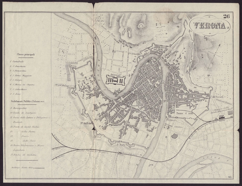 ITALY. Verona. town city plan 1882 old antique vintage map chart — 第 1/1 张图片