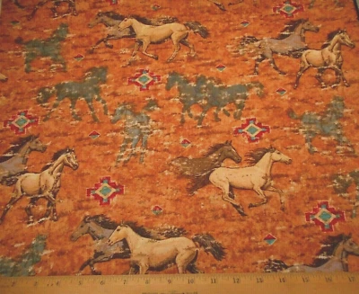 Tela Western por yarda gris tostado caballos para correr marrón azteca acolchado algodón Foto 1 de 2