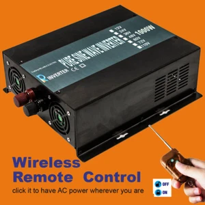 1000W Pure Sine Wave Inverter 12/24V to 120 220V Remote Switch Camp Car Power RV - Picture 1 of 11