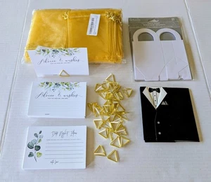 Bridal Shower Wedding Party Supplies Gold Card Holders, Favor Bags, Signs - Picture 1 of 9