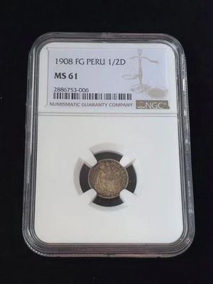 Peru 1908 FG Silver 1/2 Dinero NGC Graded MS61 #2886753-006 - Image 1 of 4