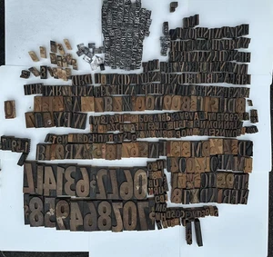 VTG Antique Lot Letterpress Letters Symbols Wood Type Printers Block 400+ - Picture 1 of 8