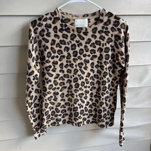 Cynthia Rowley Womens S 100% Cashmere Crewneck Leopard Print Sweater Luxury Soft - Picture 1 of 8