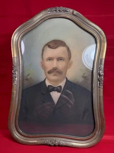 Antiker handgetönter Foto Herr Original Holz Gesso Rahmen um 1900 Samtboden - Bild 1 von 18