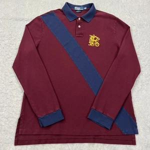VTG Polo Ralph Lauren Rugby Shirt Men's XL Burgundy Sash Stripe Logo Embroidered - Picture 1 of 11