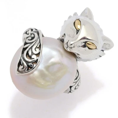 Artisan Silver by Samuel B. 18K Gold Accented Baroque Cultured Pearl Fox Ring - Image 1 of 4