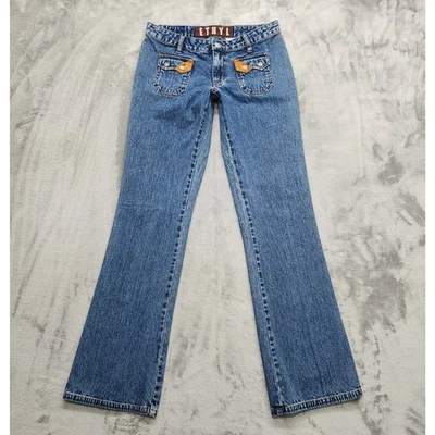 Pantalones de mezclilla ETHYL vintage años 90 para mujer 5 juniors azul tiro bajo bootcut acampanados bolsillos Foto 1 de 4
