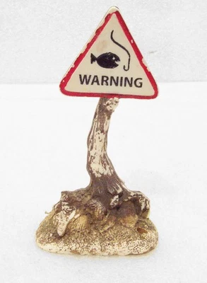 WARNING Fishing Aquarium Décor Sign Ceramic 3 ½” Tall Fish next to Line Hook - Image 1 of 4