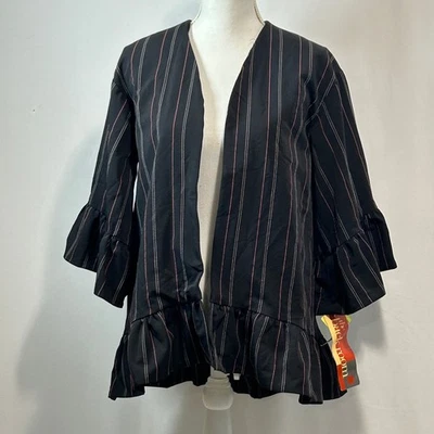 Chaqueta Walter The Back Room Negra Rayas Volantes Dobladillo Manga Frente Abierto S Foto 1 de 4