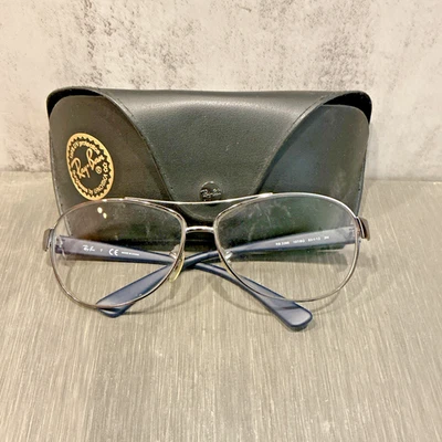 Ray Ban Pilotenbrille RB 3386 107/8G und Etui nur Gestell 63 silber blau - Bild 1 von 4