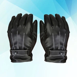 Men's Winter PU Gloves Thick Warm Fleece Windproof Gloves Cold Proof - Picture 1 of 11