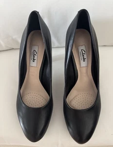 Clarks Crisp Kendra Black Leather Women's Heels Smart Shoes Size 4.5 E/ EU 37.5 - Picture 1 of 5