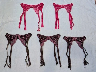 Frederick's of Hollywood Ligueros Lote de 5 Lencería Pequeña Rosa Marrón Foto 1 de 4