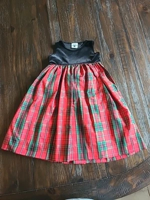 Винтажный Hartstrings девочки черный бархат W/красный и зеленый клетку праздничное платье размер 3T - Изображение 1 из 4