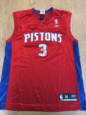 锐步底特律活塞队 Ben Wallace 球衣 M 男式蓝色 #3 复古 NBA Y2K — 第 1/4 张图片