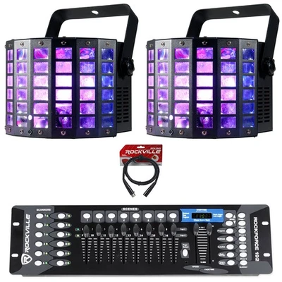 2) American DJ MINI DEKKER RGBW LED Derby/Strobe Effect Lights+DMX Control+Cable - Image 1 of 4