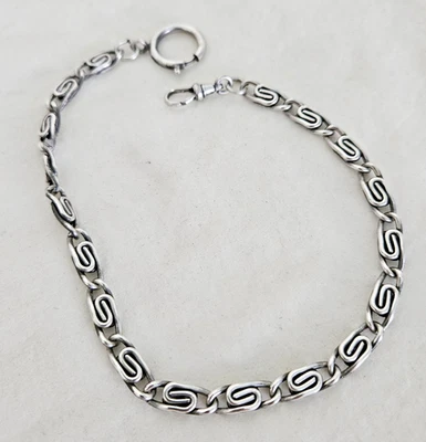 ANTIQUE FANCY LINK 12" LONG SILVER WATCH FOB CHAIN - Image 1 of 3