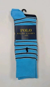 NEW Polo Ralph Lauren Mens 2 Pair Socks Solid/Striped Blue/Teal One Size - Picture 1 of 4