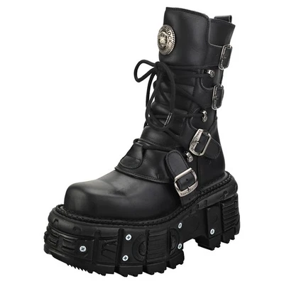 New Rock Unisex Platform Boots - Stivali Punk Nero in Pelle - Immagine 1 di 4