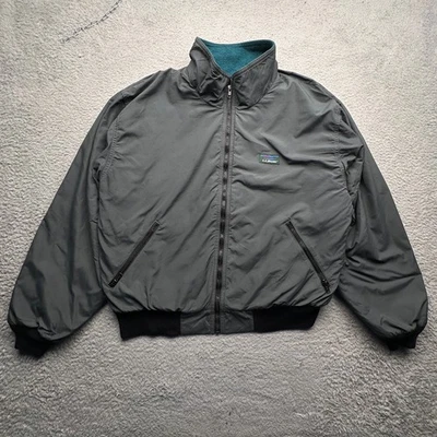 Vintage 90s LL Bean Warm Up Jacket Fleece Lined Mens Large Gray Teal Green  - Image 1 of 4