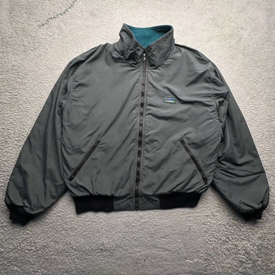 Chaqueta de calentamiento LL Bean vintage años 90 forrada de lana para hombre grande gris verde azulado  Foto 1 de 4
