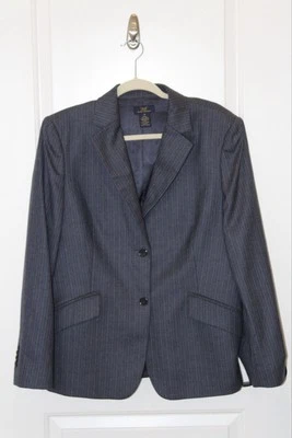 Blazer Brooks Brothers feminino tamanho 16 cinza listra de giz lã dois botões carreira - Imagem 1 de 4