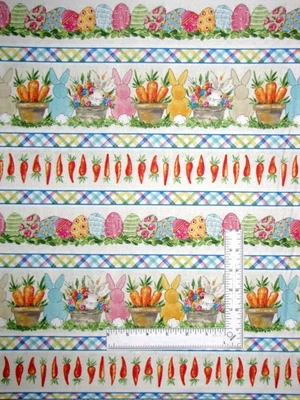 Tela a rayas de zanahoria de conejito de Pascua por yarda Peek Bunnies algodón de Henry Glass Foto 1 de 2