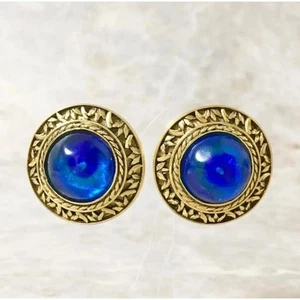 Chanel Authentic earrings blue stone leaf gold color Jewelry Diameter 3.3cm - Picture 1 of 4