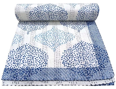 Sofá Kantha con estampado de bloques de lunares, puntada reversible tamaño queen Foto 1 de 4