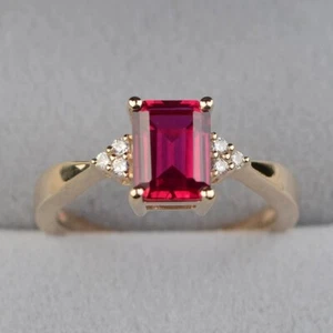 925 Sterling Silver Pink Ruby Ring Lab Created Gemstone Women Minimal Ring - Picture 1 of 5