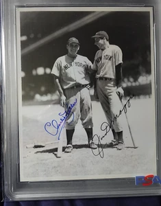 Joe DiMaggio & Charlie Keller Yankees Baseball Autographed Brace 8x10 Photo PSA - Picture 1 of 3