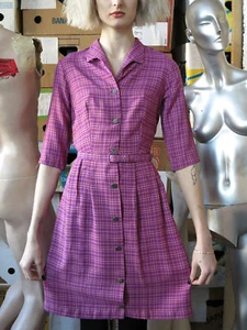 Women's Dress Spring Dress 50s Purple Checkered TrueVINTAGE 50s Women Dress - Picture 1 of 12