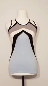 Cue Size Small Knit Blue Black Taupe & Cream Diagonal Print Sleeveless Knit Top - Picture 1 of 9