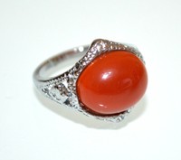 Anello in argento 925 ‰ girevole doppio uso con corniola ovale o scarabeo