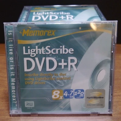 Memorex LightScribe DVD+R 10 Pack NEW SS w/ Standard Jewel Cases 8x 4.7GB 120min - Image 1 of 3