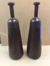 STUBBY WOODEN EXERCISE CLUBS PERSIAN MEELS, INDIAN CLUBS 1 PAIR BROWN PAINTED