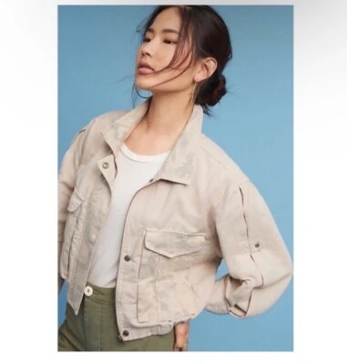 Jaqueta utilitária Anthropologie Hei Hei Ronan camuflada linho algodão tamanho XS - Imagem 1 de 4