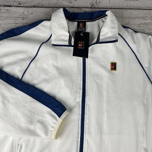 New Vintage Nike Court Tennis Jacket Track Top Medium White Blue Y2K 2000s FLAW* - Picture 1 of 15